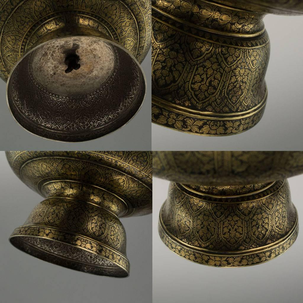 Antique 19th Century Thai Solid Silver-Gilt Niello Enamel Bowl, Siam, circa 1800 4