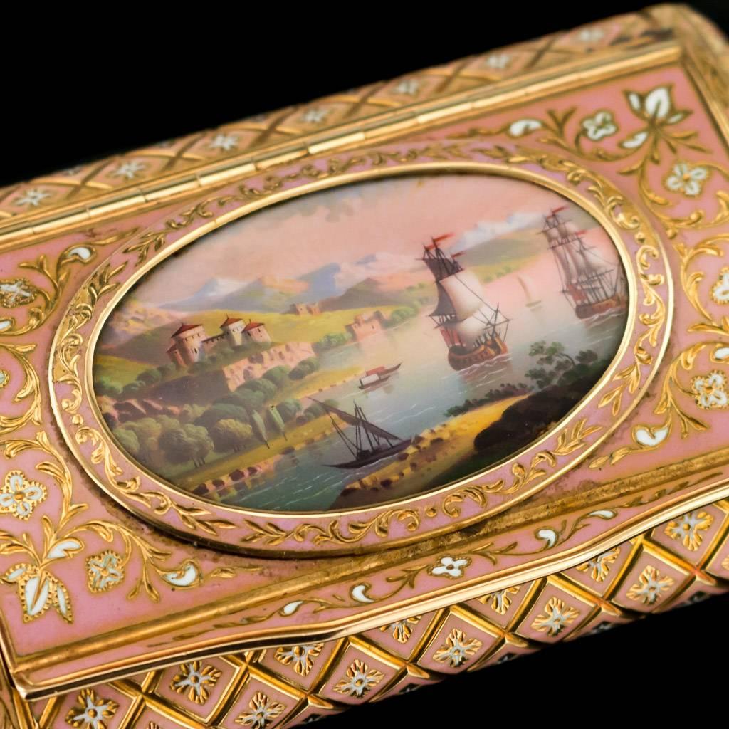 19th Century Swiss 18-Karat Gold & Enamel Snuff Box, Bautte & Moynier, Geneva 1