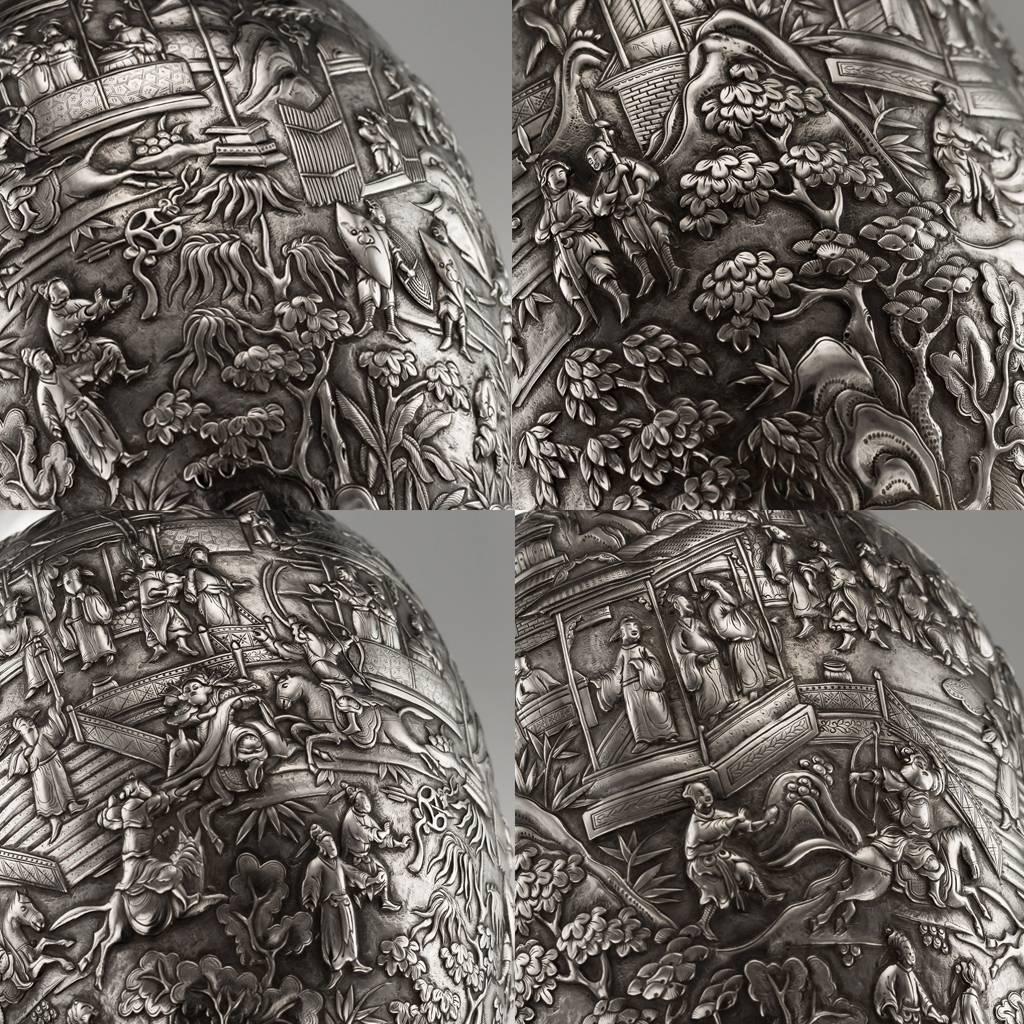 Antique 19th Century Chinese Export Impressive Solid Silver Vase, Wang Hing 5