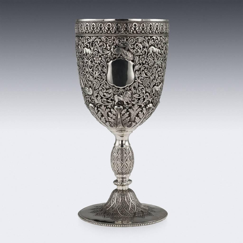 19th Century Indian Cutch Solid Silver Silver Goblet, Animal Scenes, circa 1880 In Excellent Condition In Royal Tunbridge Wells, Kent