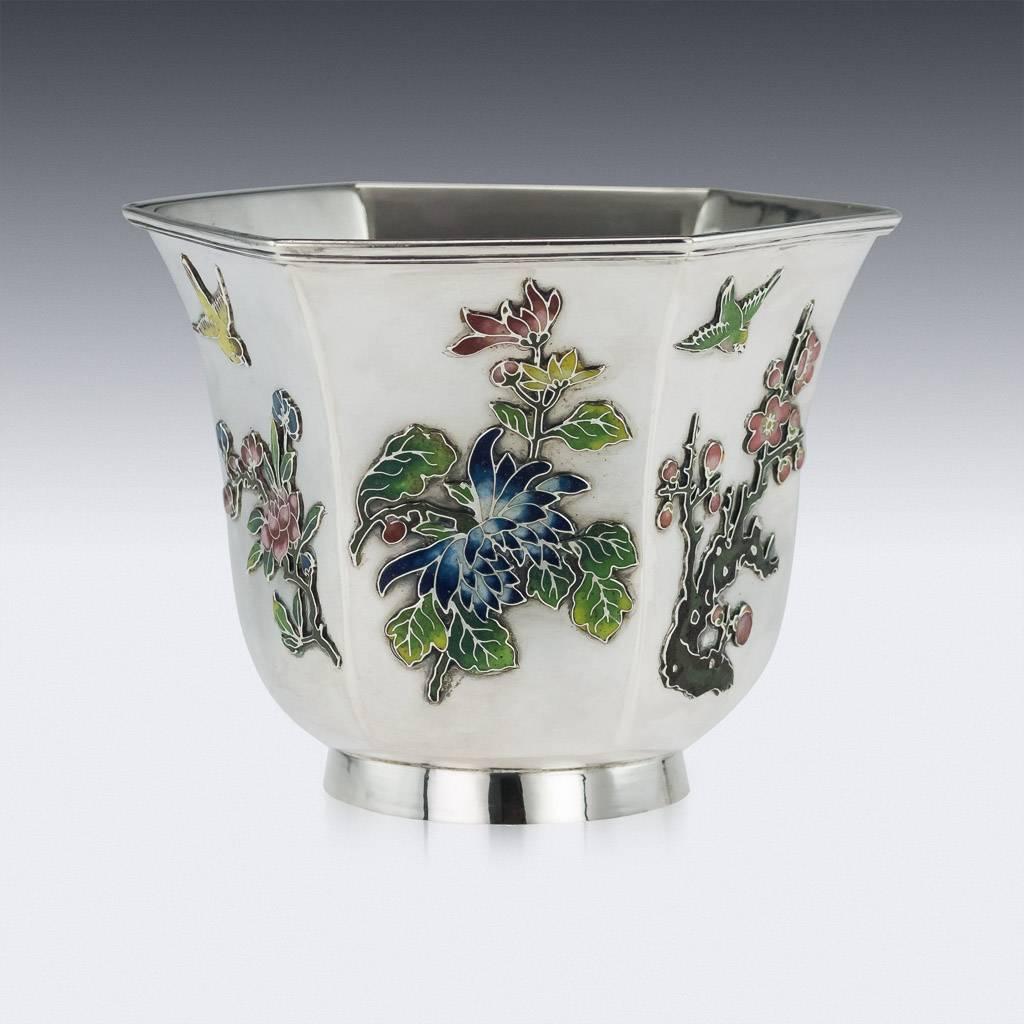 Late 19th Century Antique 19th Century Rare Chinese Export Wang Hing Solid Silver and Enamel Bowl