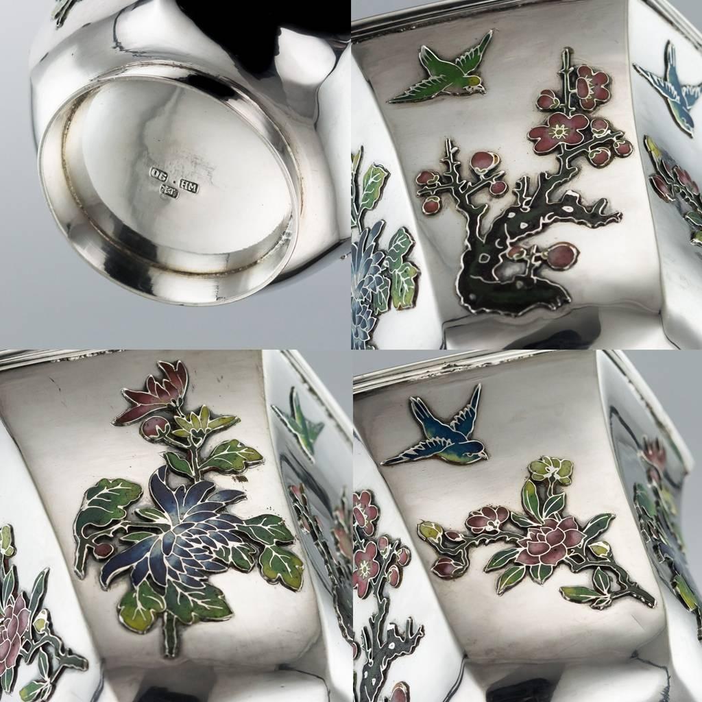 Antique 19th Century Rare Chinese Export Wang Hing Solid Silver and Enamel Bowl 5