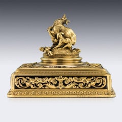 Antique 19ème siècle Victorien Jean-Valentin Morel Presse-papiers en argent massif et doré