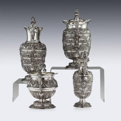 Antique 19th Century Victorian Solid Silver Cellini Tea Service, Mappin & Webb