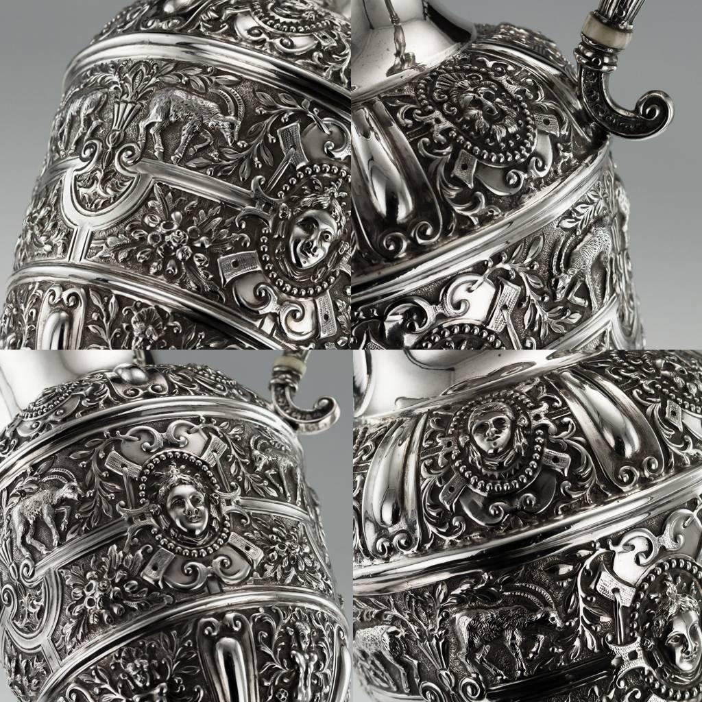 Antique 19th Century Victorian Solid Silver Cellini Tea Service, Mappin & Webb 1