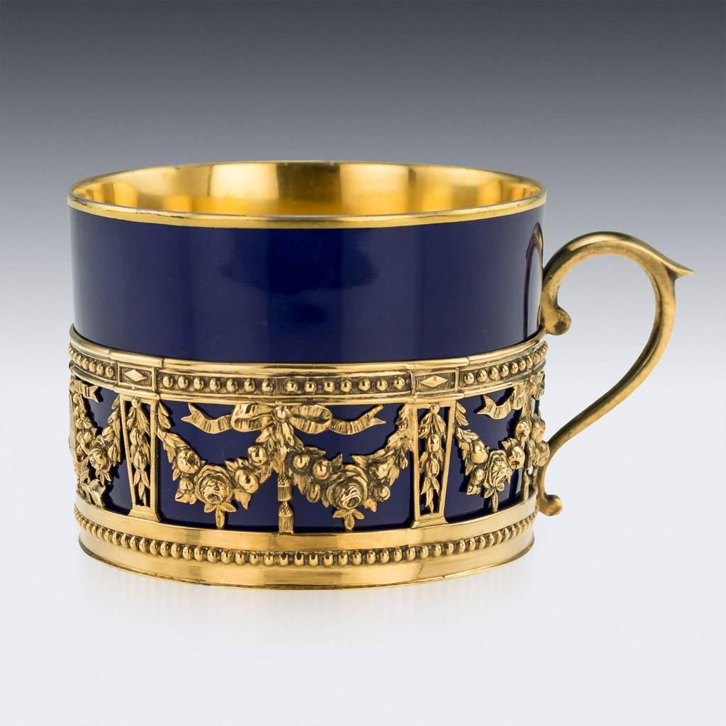 Antique 19th Century French Odiot Solid Silver-Gilt Tea Cup Set Paris circa 1860 1