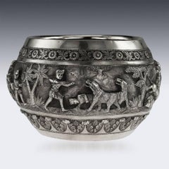Antique 19th Centruy Indian Solid Silver Large Repousse' Hunting Bowl circa 1890