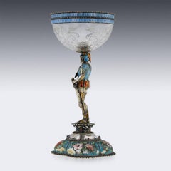 Antique 19th Century Austrian Solid Silver Enamel & Rock Crystal Cup, circa 1880
