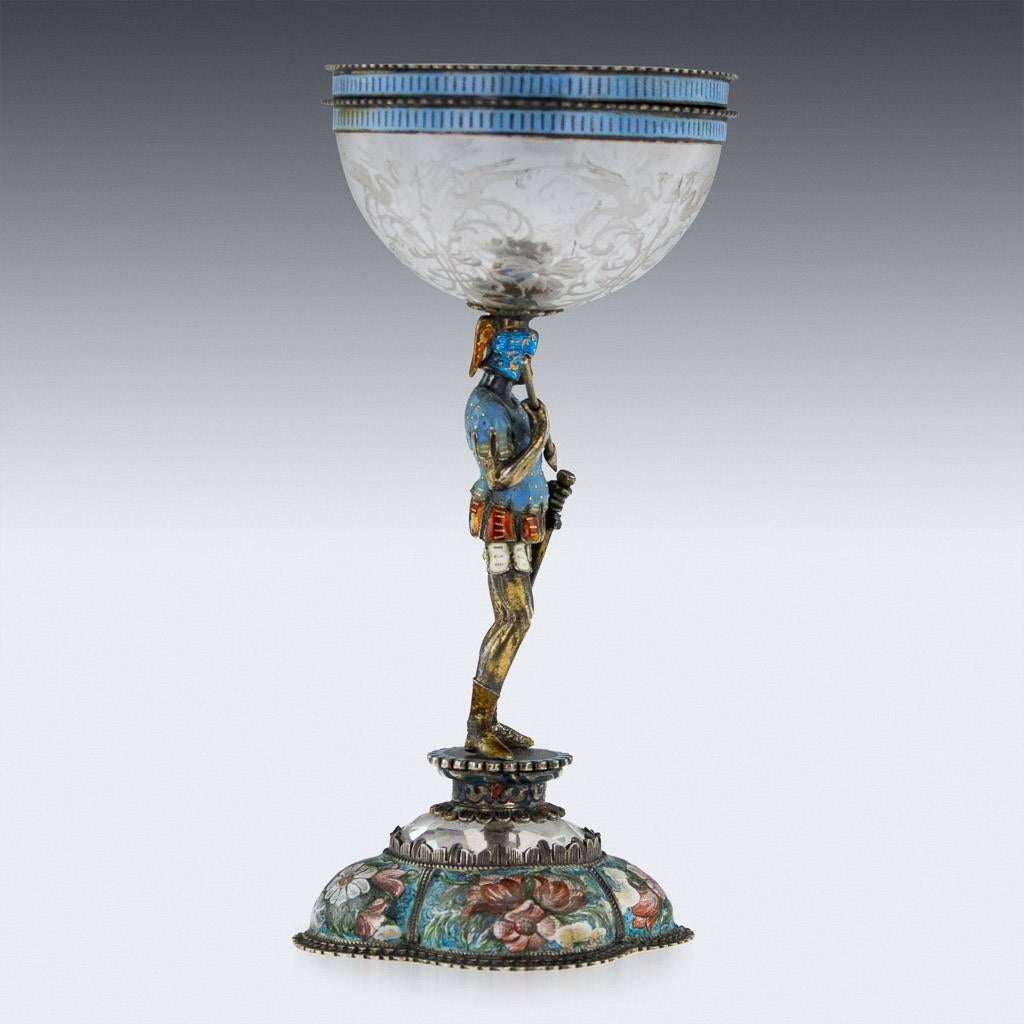 Antique 19th Century Austrian Solid Silver Enamel & Rock Crystal Cup, circa 1880 1