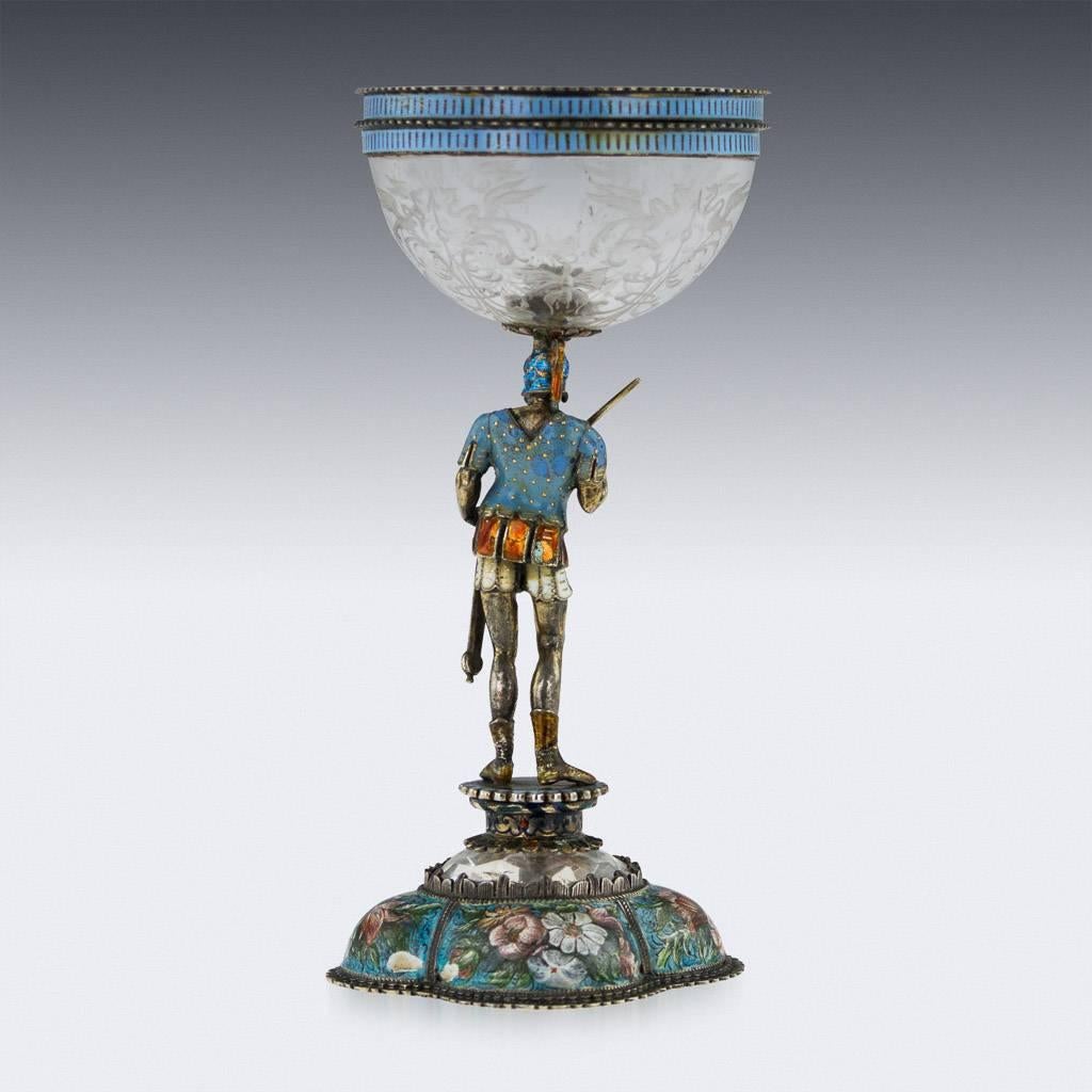 Antique 19th Century Austrian Solid Silver Enamel & Rock Crystal Cup, circa 1880 In Excellent Condition In Royal Tunbridge Wells, Kent