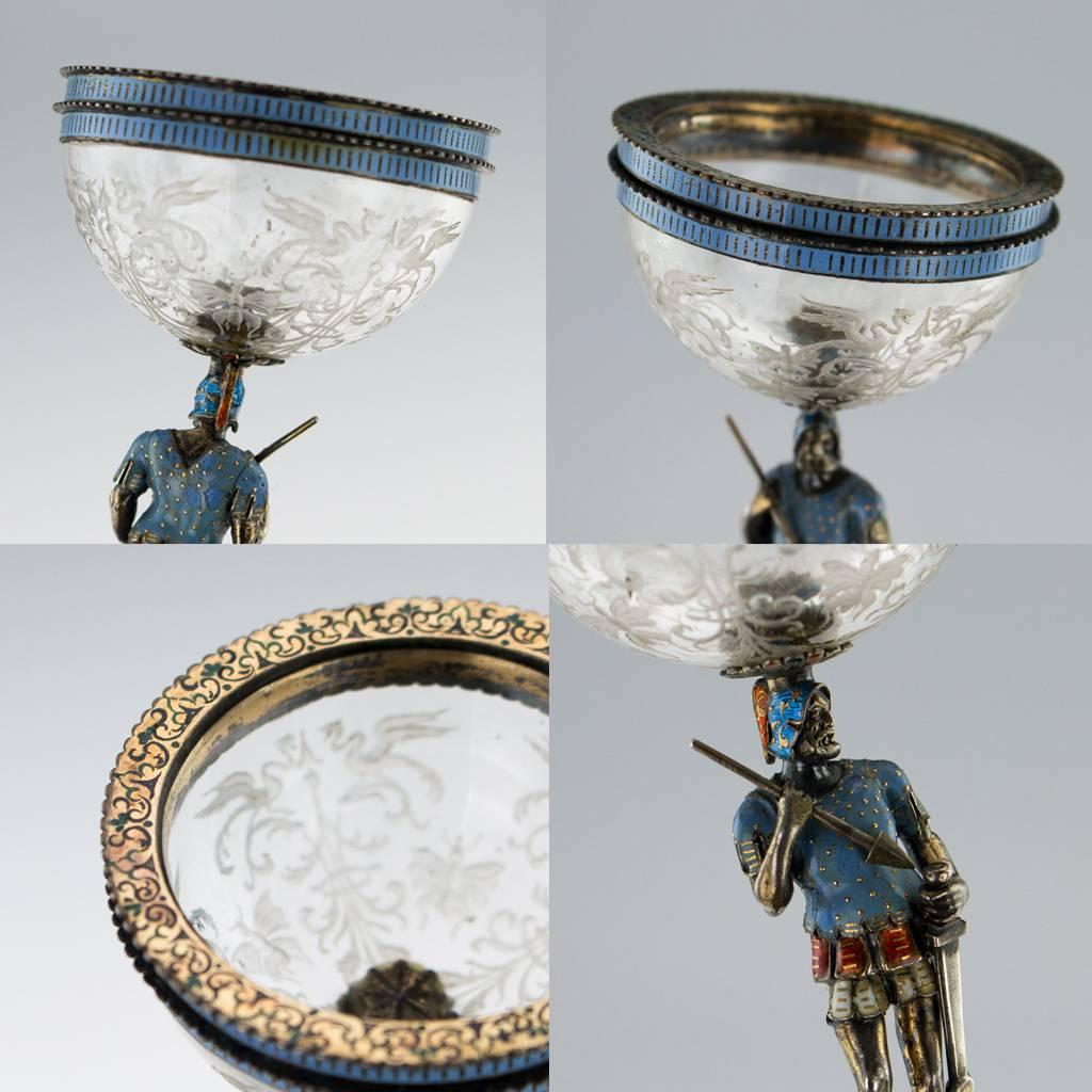 Antique 19th Century Austrian Solid Silver Enamel & Rock Crystal Cup, circa 1880 3