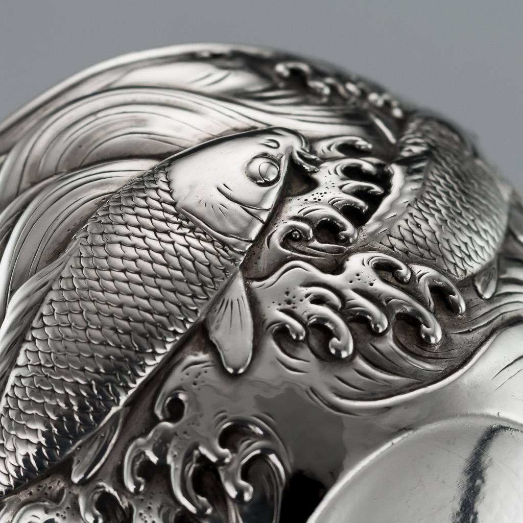 19th Century Japanese Meiji Period Solid Silver Koi Fish Finger Bowls circa 1890 2