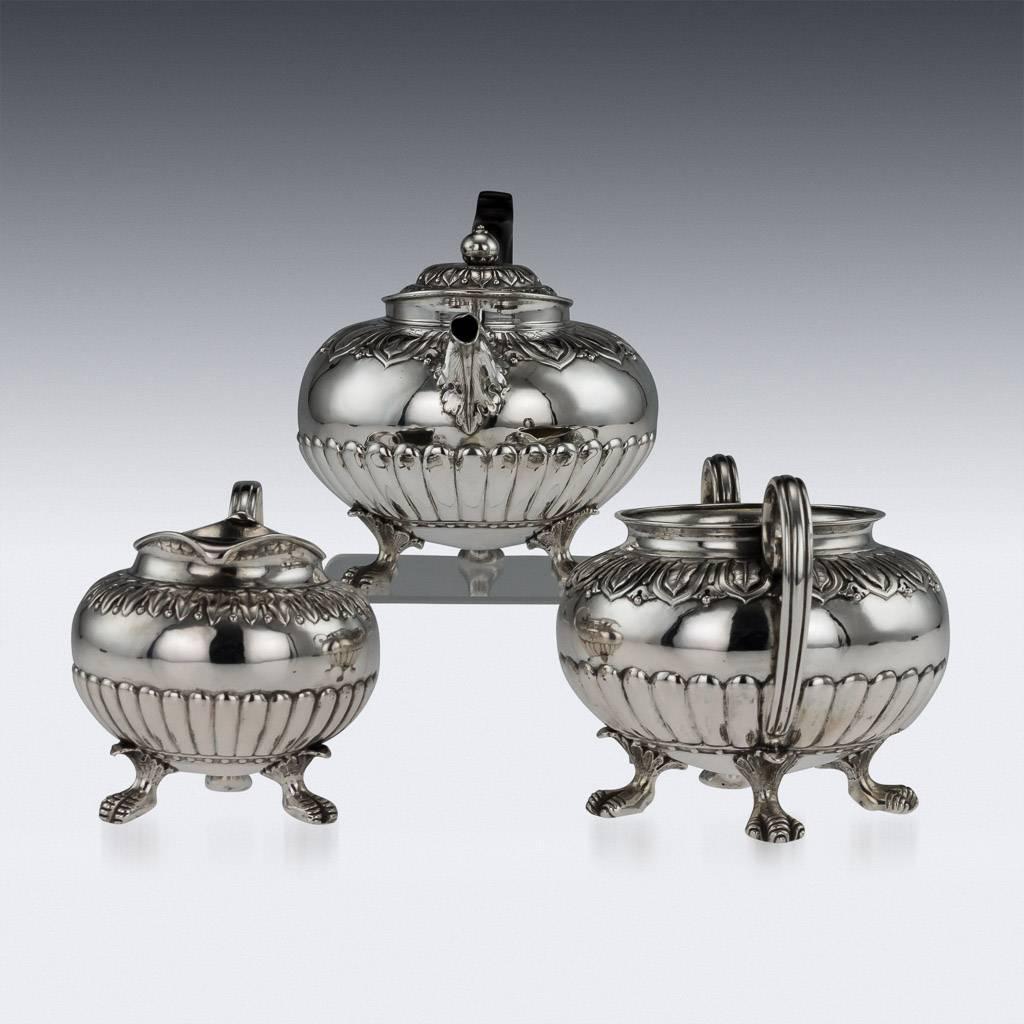 19th Century Chinese Export Solid Silver Tea Set, Hoaching, circa 1830 1