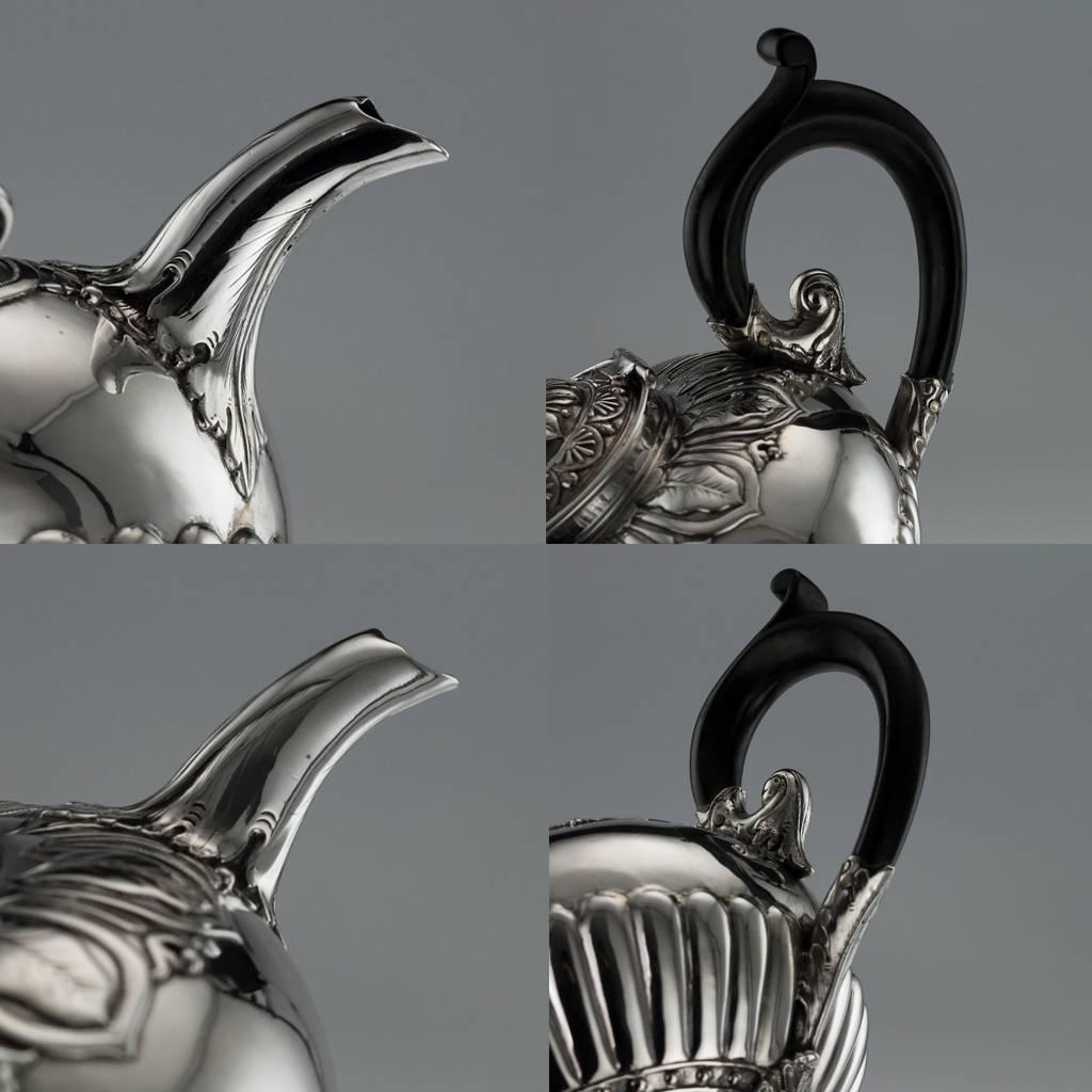 19th Century Chinese Export Solid Silver Tea Set, Hoaching, circa 1830 2