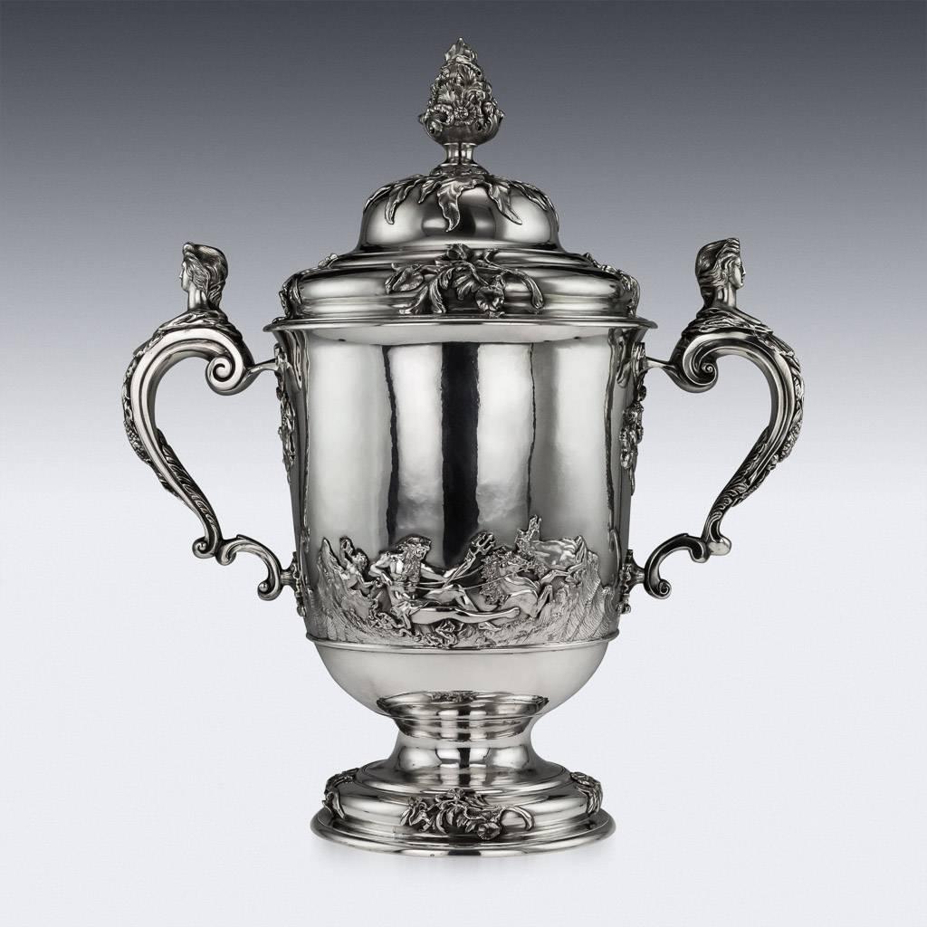20th Century Edwardian Monumental Solid Silver Cup and Cover, Hancock & Co In Excellent Condition In Royal Tunbridge Wells, Kent