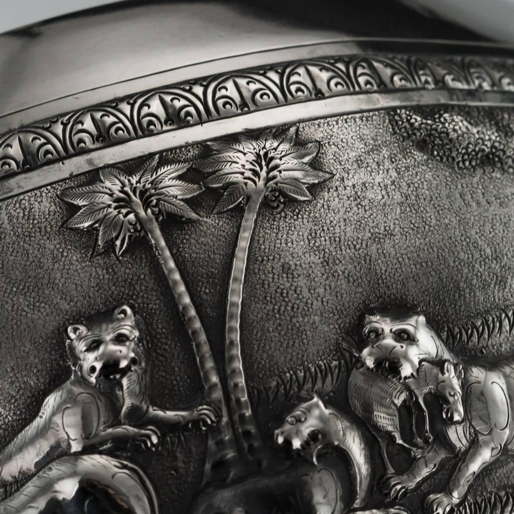 Antique 20th Century Indian Solid Silver Hunting Bowl, a. Bhicajee & Co, Bombay In Excellent Condition In Royal Tunbridge Wells, Kent