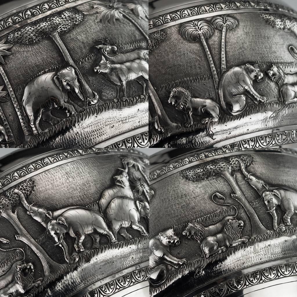 Antique 20th Century Indian Solid Silver Hunting Bowl, a. Bhicajee & Co, Bombay 1