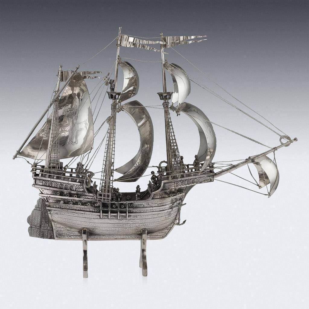 Antique early 20th century Spanish very impressive solid silver model of a ship, called a 