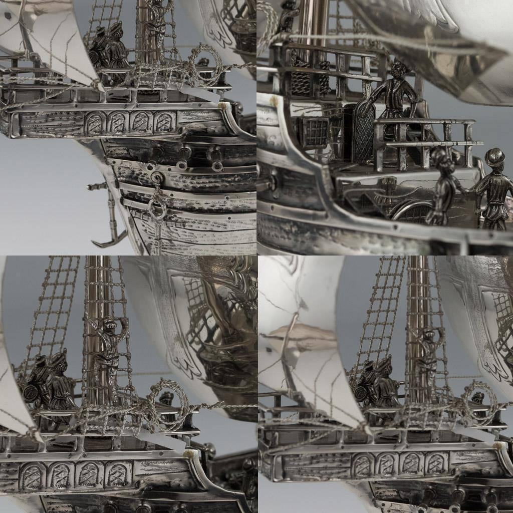 20th Century Spanish Solid Silver Impressive Large Neff Galleon Ship, circa 1900 4
