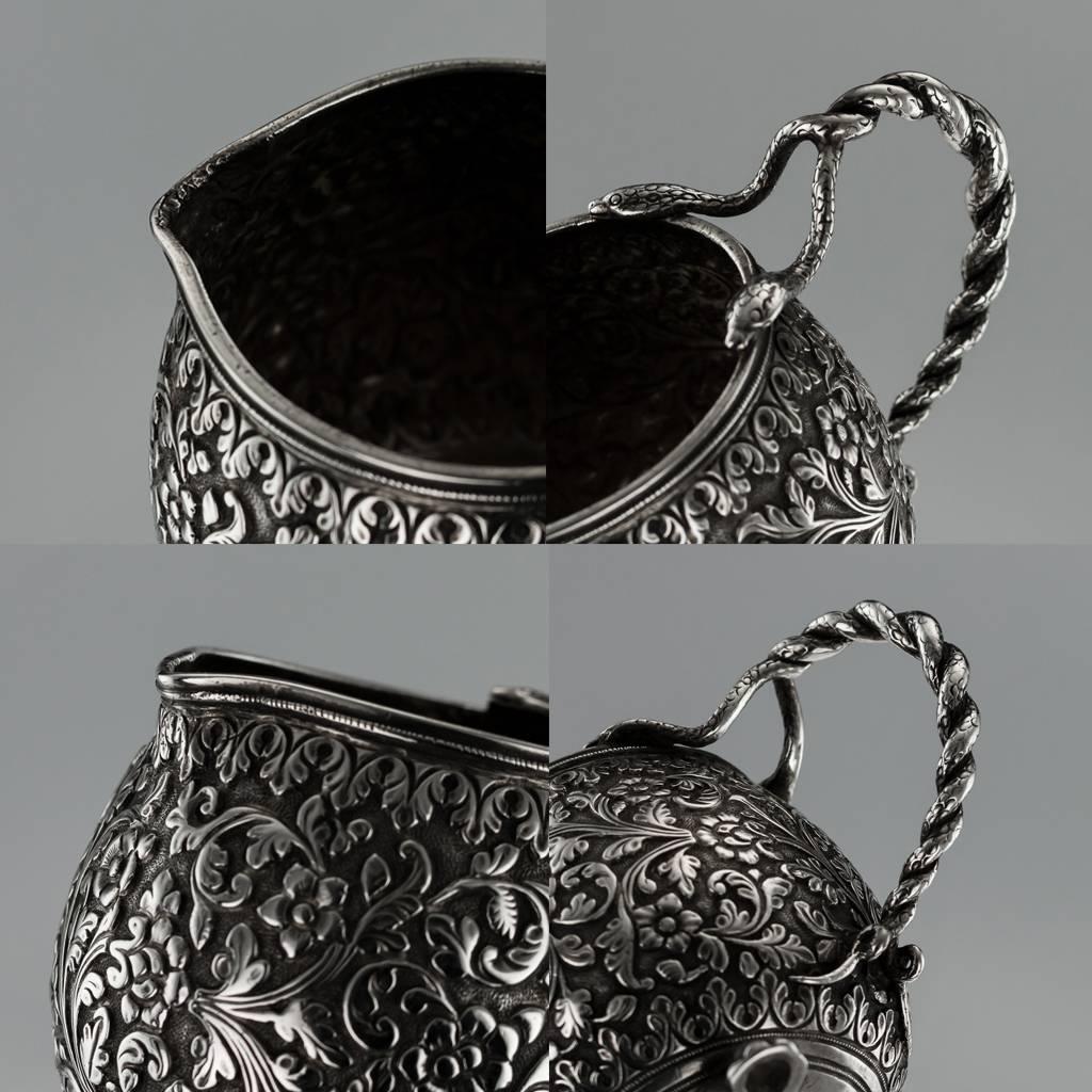 Antique 19th Century Indian Cutch Solid Silver Three-Piece Tea Set, circa 1890 6