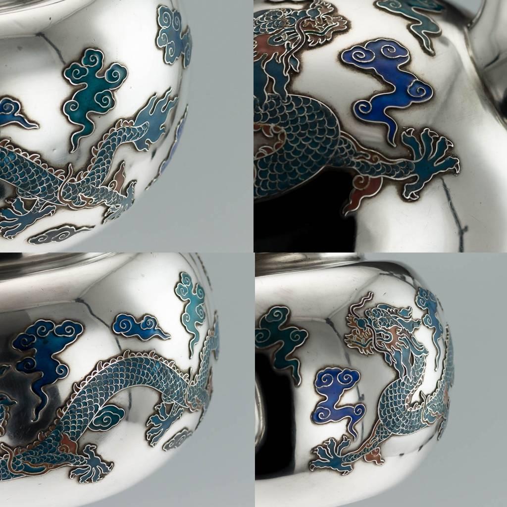 Antique Rare Chinese Export Solid Silver & Enamel Teapot, circa 1880 6