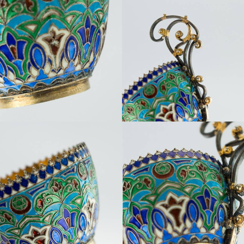 Antique Austrian Solid Silver Gilt, Enamel Cups and Saucers, circa 1890 1