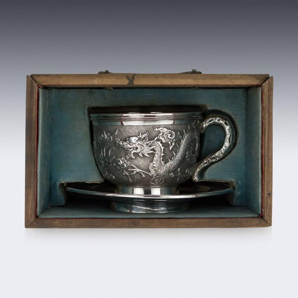19th Century Antique Chinese Export Solid Silver Cased Cup and Saucer Tuck Chang, circa 1890