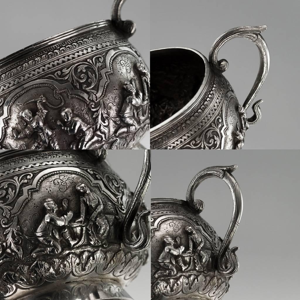 Antique Burmese Solid Silver Decorative Three-Piece Tea Set, circa 1900 4