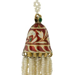 Antique Indian Enamelled 18-Karat Gold and Pearl Earrings, Jaipur, circa 1900