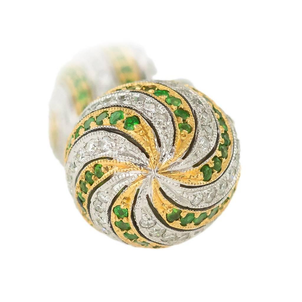 Contemporary Stunning 18-Karat White and Yellow Gold, Emerald, Diamonds Drop Earrings
