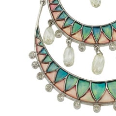 Magnificent Platinum, Diamonds and Plique-a-Jour Earrings