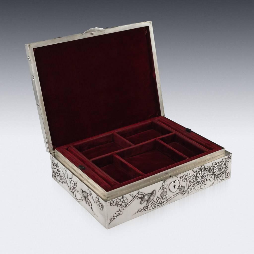 20th Century Chinese Solid Silver Decorative Jewellery Box, Tuck Chang, 1900 1