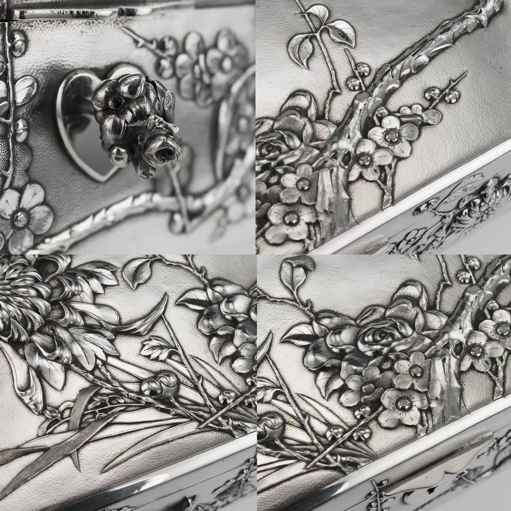 20th Century Chinese Solid Silver Decorative Jewellery Box, Tuck Chang, 1900 4