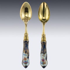 Antique 19th Century German Solid Silver-Gilt and Porcelain Cutlery Service
