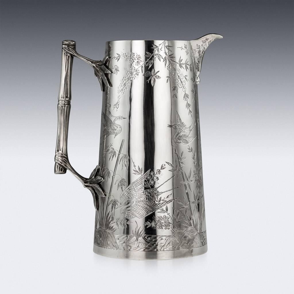 Chinese Export Antique 20th Century Chinese Solid Silver Engraved Large Water Jug, circa 1900