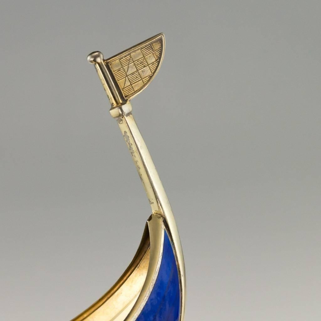 20th Century Norwegian Solid Silver and Enamel Viking Boat, Jacob Tostrup, 1900s 2