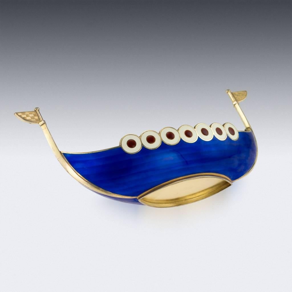 20th Century Norwegian Solid Silver and Enamel Viking Boat, Jacob Tostrup, 1900s In Excellent Condition In Royal Tunbridge Wells, Kent