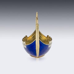 20th Century Norwegian Solid Silver and Enamel Viking Boat, Jacob Tostrup, 1900s