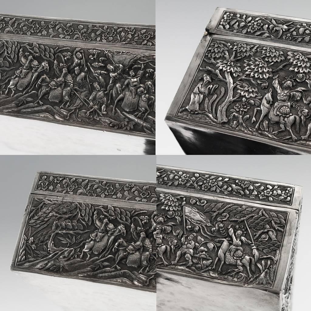 Antique Chinese Solid Silver Battle Scene Box, Gan Qing He, circa 1860 1