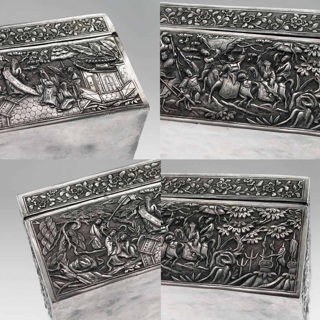 Antique Chinese Solid Silver Battle Scene Box, Gan Qing He, circa 1860 2