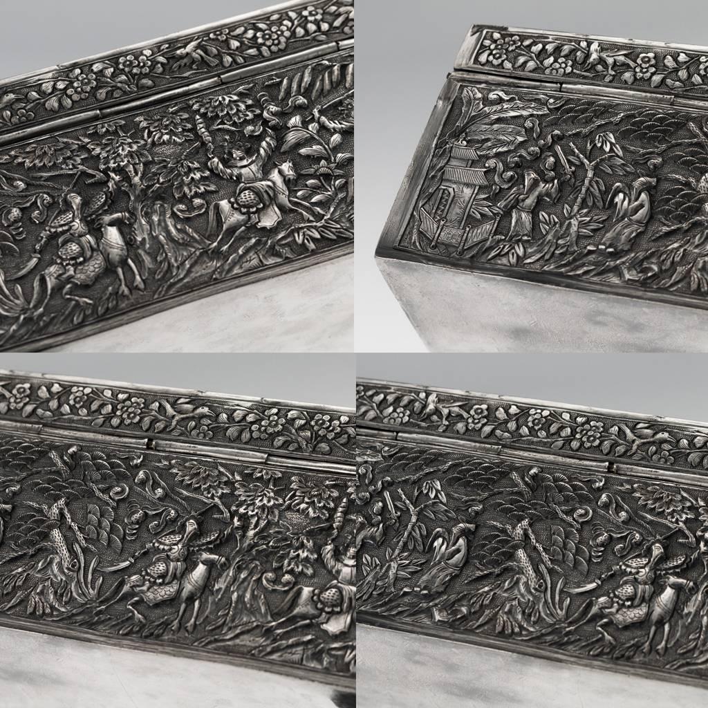 Antique Chinese Solid Silver Battle Scene Box, Gan Qing He, circa 1860 3