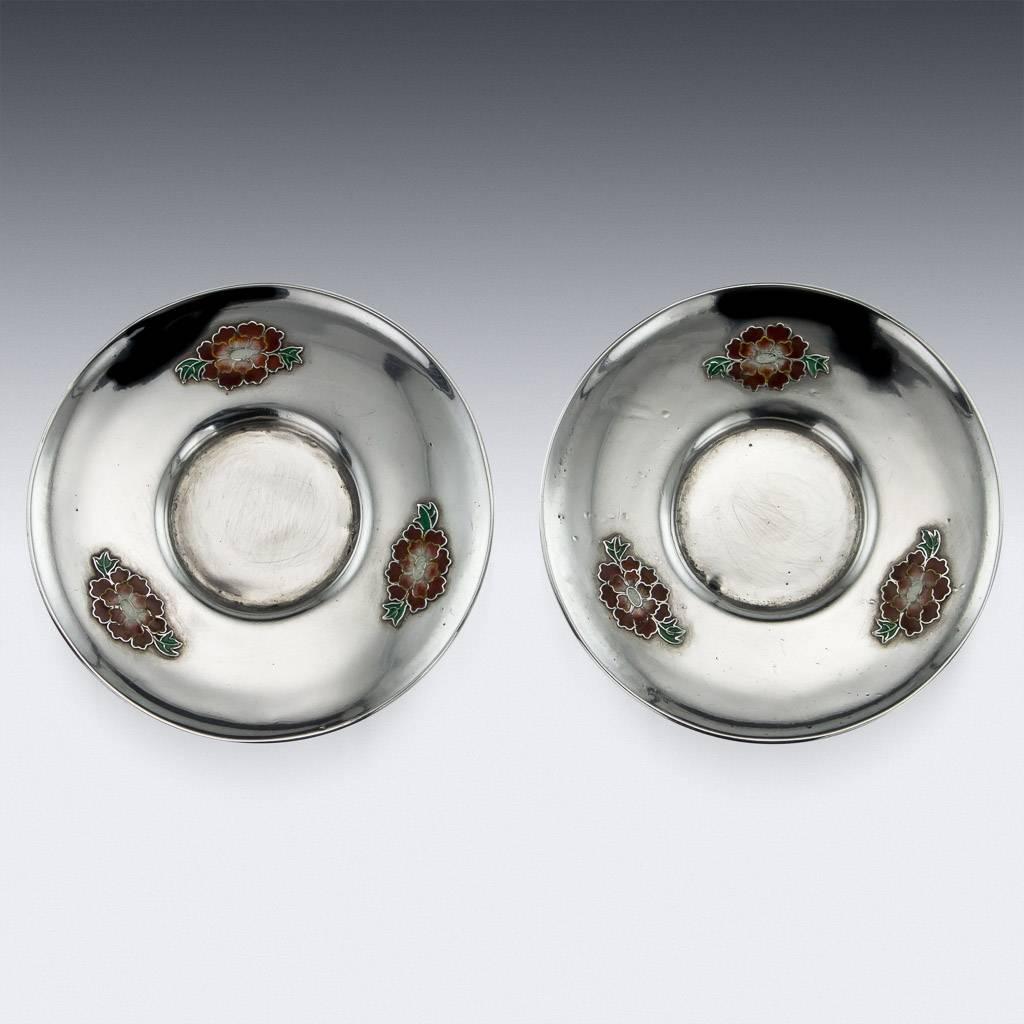 Antique Rare Chinese Export Solid Silver and Enamel Tea Cups, circa 1880 1