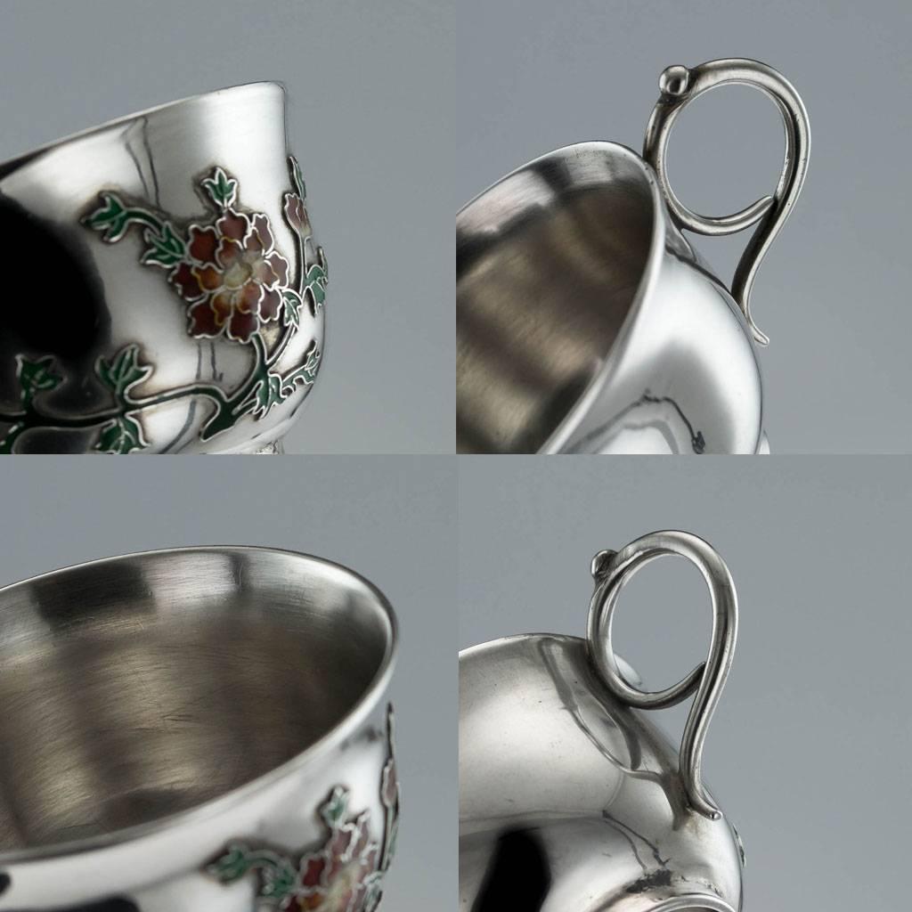 Antique Rare Chinese Export Solid Silver and Enamel Tea Cups, circa 1880 3