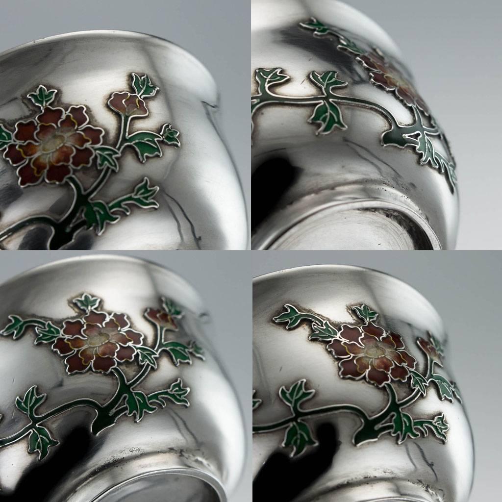 Antique Rare Chinese Export Solid Silver and Enamel Tea Cups, circa 1880 5