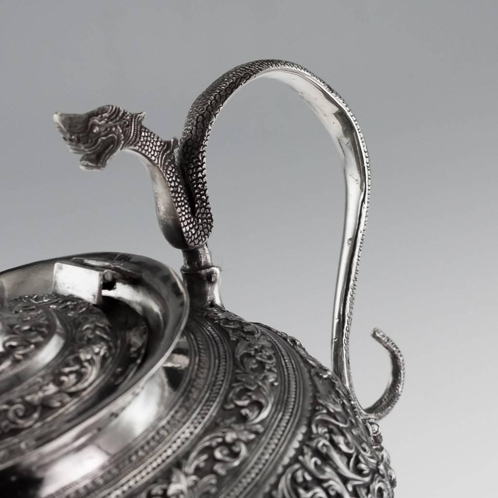 Antique Burmese Solid Silver Sculptural Teapot, Myanmar, circa 1900 4
