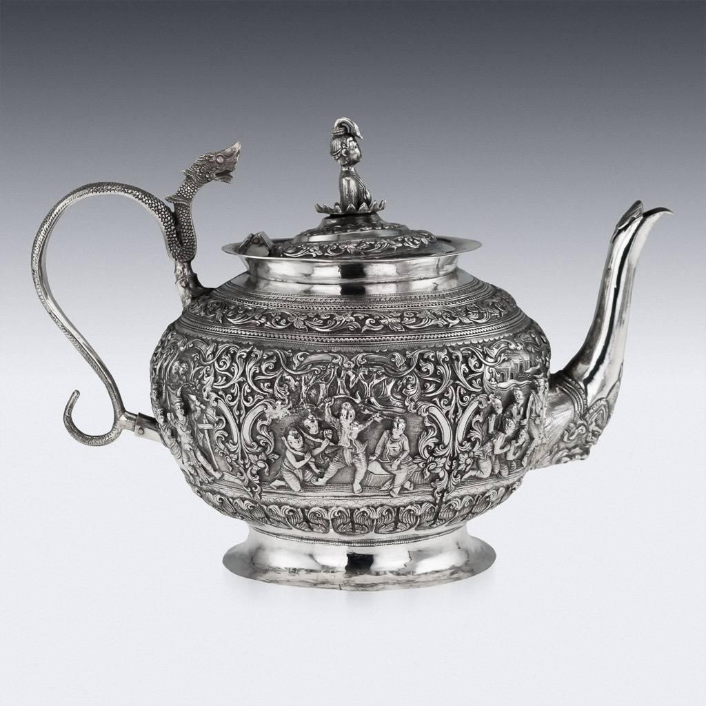 Antique Burmese Solid Silver Sculptural Teapot, Myanmar, circa 1900 In Excellent Condition In Royal Tunbridge Wells, Kent
