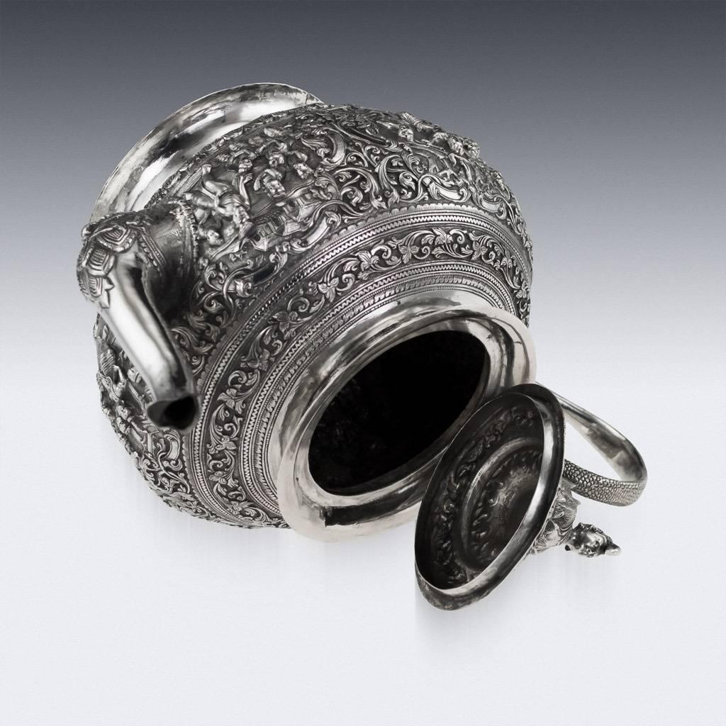 Antique Burmese Solid Silver Sculptural Teapot, Myanmar, circa 1900 1