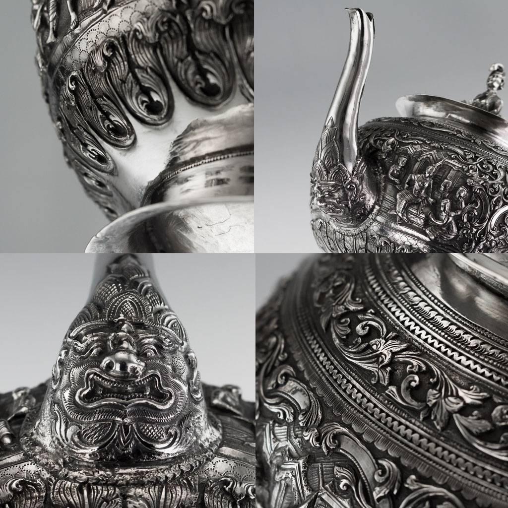 Antique Burmese Solid Silver Sculptural Teapot, Myanmar, circa 1900 6