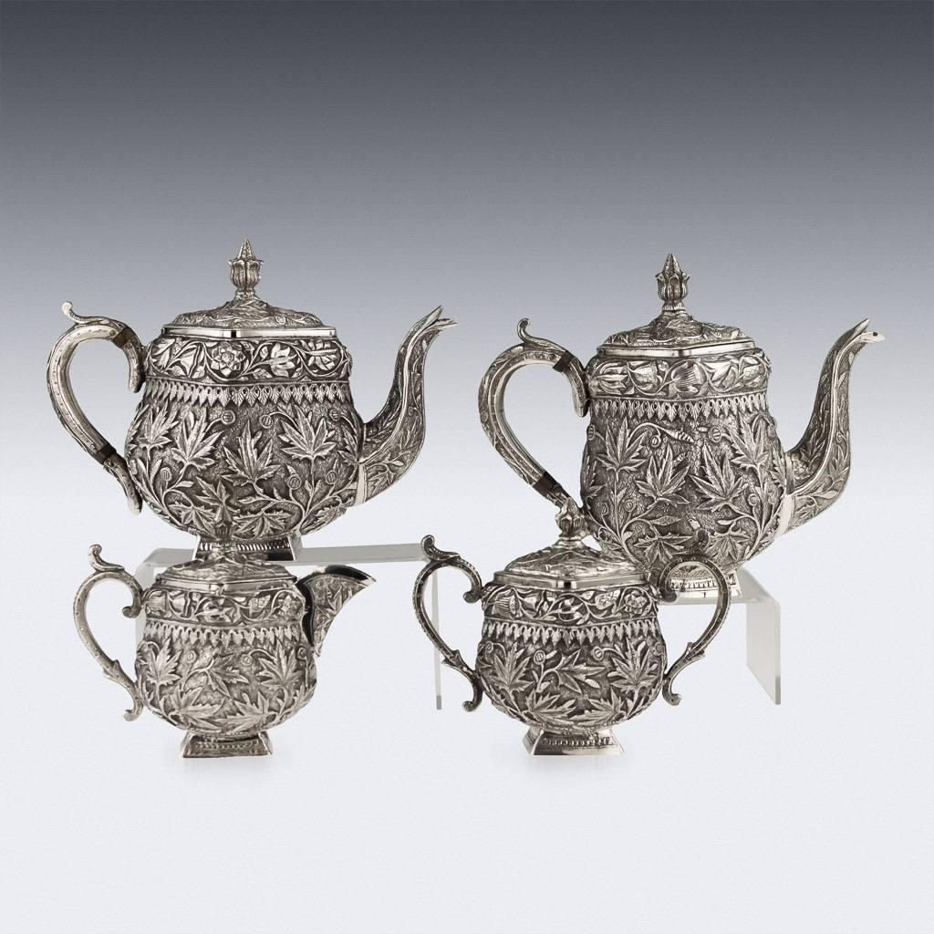 Antique 19th Century Indian Solid Silver Tea and Coffee Set, Kashmir, circa 1880 In Excellent Condition In Royal Tunbridge Wells, Kent