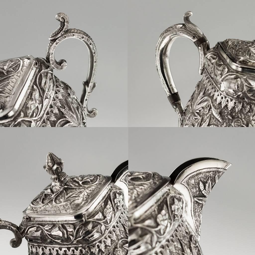 Antique 19th Century Indian Solid Silver Tea and Coffee Set, Kashmir, circa 1880 6